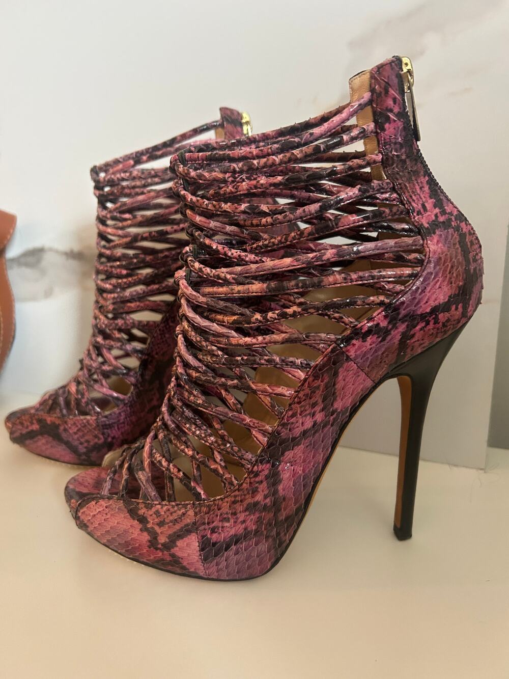 Jimmy Choo Python Caged Bootie, Size 37 US 7